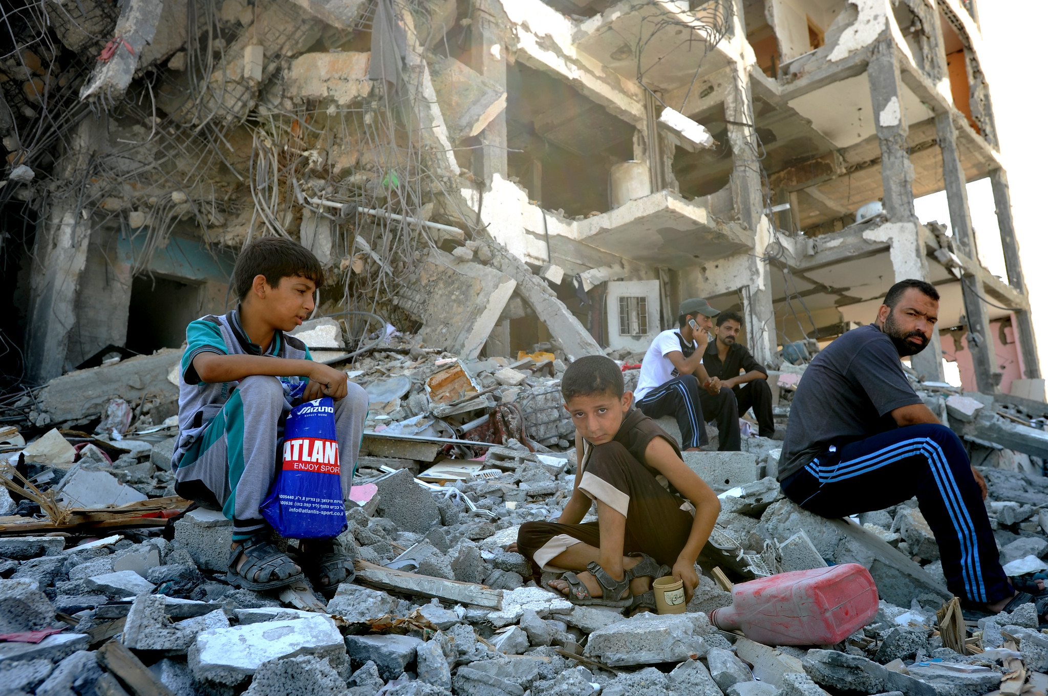 Children in Gazan rubble